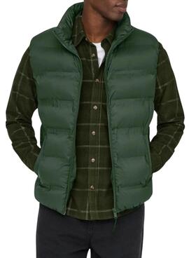 Chaleco Only and Sons Union acolchado verde para hombre