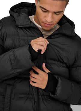 Abrigo acolchado Only and Sons Union con capucha negro para hombre