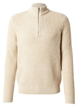 Jersey Only ans Sons Rolf cuello cremallera beige para hombre