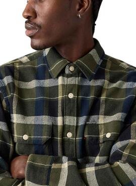 Camisa Levis Jackson Worker cuadros verde de franela para hombre
