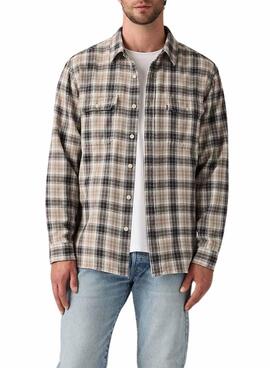 Camisa Levis Jackson Worker cuadros beige  de franela para hombre
