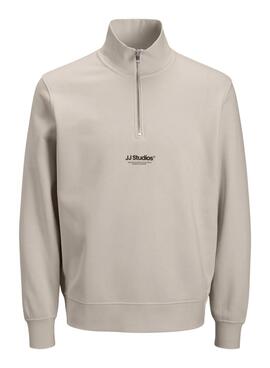 Sudadera Zip Jack and Jones Soho beige para hombre