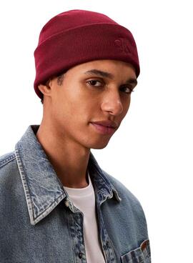 Gorro Calvin Klein logo CK granate para hombre