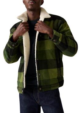 Cazadora Levis Trucker Plaid Sherpa cuadros verde para hombre