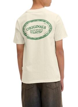 Camiseta Jack and Jones Greene Branding beige para niño