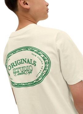 Camiseta Jack and Jones Greene Branding beige para niño