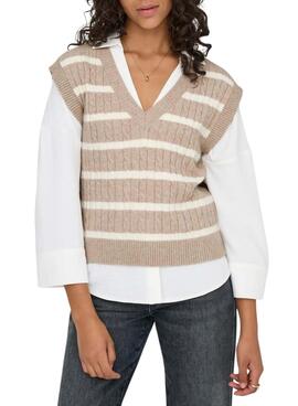 Chaleco Only Katia estampado de rayas tostado para mujer