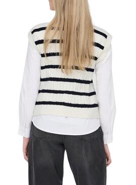 Chaleco Only Katia estampado de rayas blanco para mujer