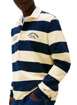 Polo Tommy Jeans Rugby Stripe amarillo y azul para hombre