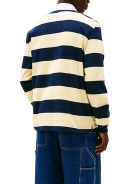 Polo Tommy Jeans Rugby Stripe amarillo y azul para hombre