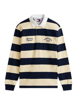 Polo Tommy Jeans Rugby Stripe amarillo y azul para hombre