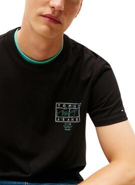 Camiseta Tommy Jeans Sign Spray negro para hombre
