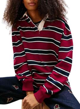 Polo Tommy Jeans Rugby stripe granate para mujer