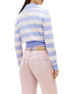 Polo Tommy Jeans Fluffy lila y blanco para mujer