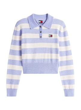 Polo Tommy Jeans Fluffy lila y blanco para mujer