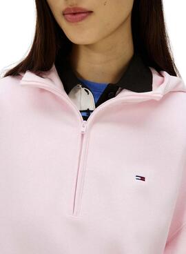 Sudadera Tommy Jeans rosa capucha con cremallera para mujer