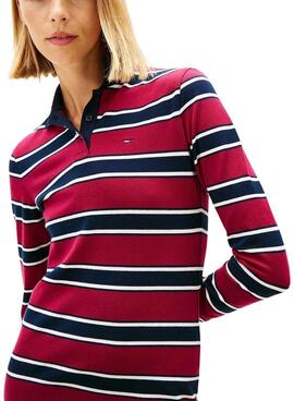 Vestido Tommy Jeans polo granate rayas para mujer