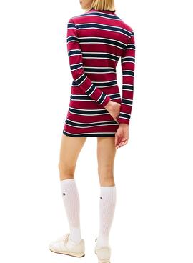 Vestido Tommy Jeans polo granate rayas para mujer