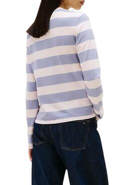 Camiseta Tommy Jeans manga larga rayas lila para mujer