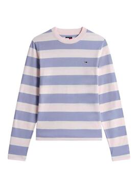 Camiseta Tommy Jeans manga larga rayas lila para mujer