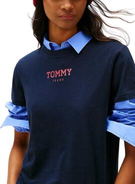 Camiseta Tommy Jeans Essential Logo azul marino para mujer