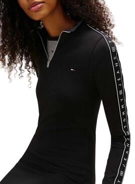 Vestido Tommy Jeans Zip tape negro para mujer