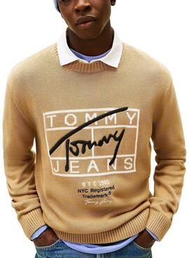 Jersey Tommy Jeans Signature beige para hombre