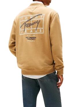 Sudadera Tommy Jeans Sing Spray camel para hombre
