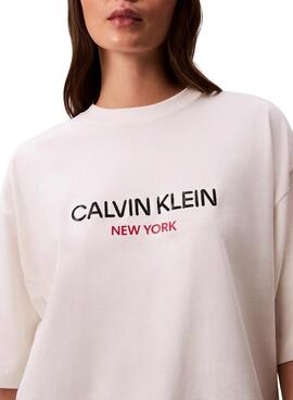 Camiseta Calvin Klein Jeans Sequin blanco para mujer