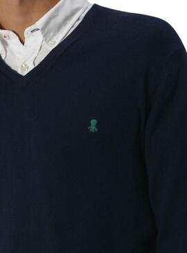 Jersey El Pulpo básico cuello pico azul marino para hombre