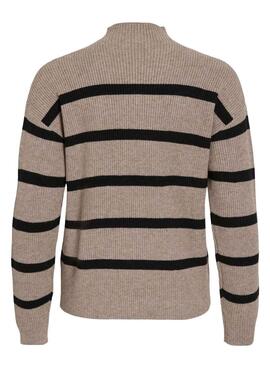 Jersey Vila Viril Mockneck rayas beige y negro para mujer