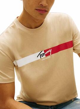 Camiseta Tommy Jeans Signature Stripe beige para hombre