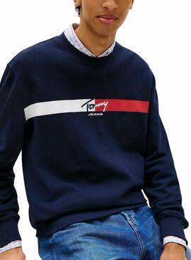 Sudadera Tommy Jeans Sign Stripe azul marino para hombre