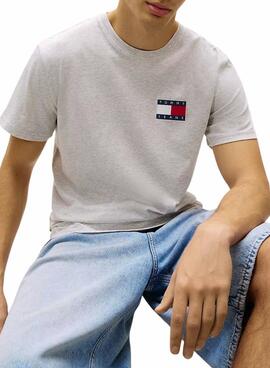Camiseta Tommy Jeans Essential Flag gris para hombre