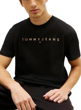 Camiseta Tommy Jeans Linear Logo negro para hombre