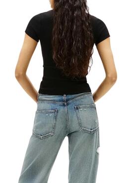 Camiseta Tommy Jeans Slim Badge negro para mujer