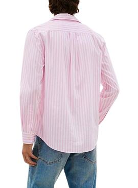 Camisa Tommy Hilfiger rosa y blanco rayas para hombre