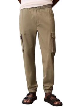 Pantalones cargo Calvin Klein Jeans Elastic Twill vintage verde para hombre