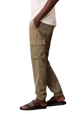 Pantalones cargo Calvin Klein Jeans Elastic Twill vintage verde para hombre