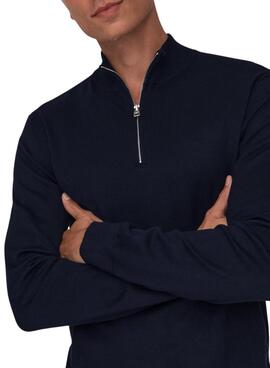 Jersey Only and Sons Wyler Half Zip azul para hombre