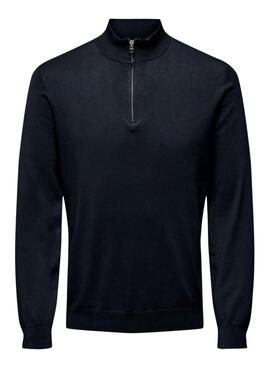 Jersey Only and Sons Wyler Half Zip azul para hombre