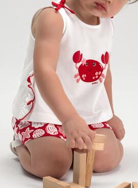 Conjunto Mayoral canrejo rojo y blanco para bebé