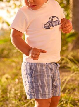 Conjunto Mayoral coche blanco y azul para bebé