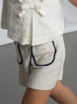 Short Mayoral de lino blanco para niña