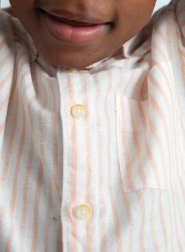 Camisa Mayoral lino rayas blanco y naranja para niño