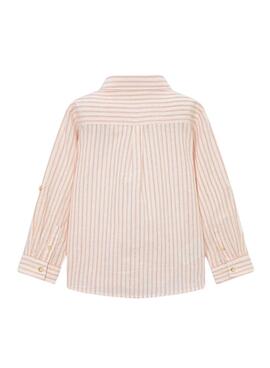 Camisa Mayoral lino rayas blanco y naranja para niño