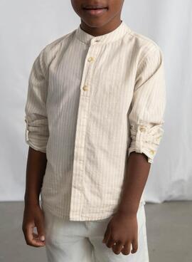 Conjunto camisa y bermuda Mayoral lino beige para niño