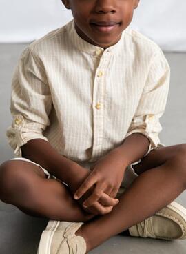 Conjunto camisa y bermuda Mayoral lino beige para niño