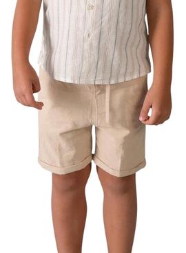 Conjunto camisa y bermuda Mayoral rayas lino beige y verde para niño