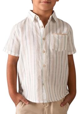 Conjunto camisa y bermuda Mayoral rayas lino beige y verde para niño